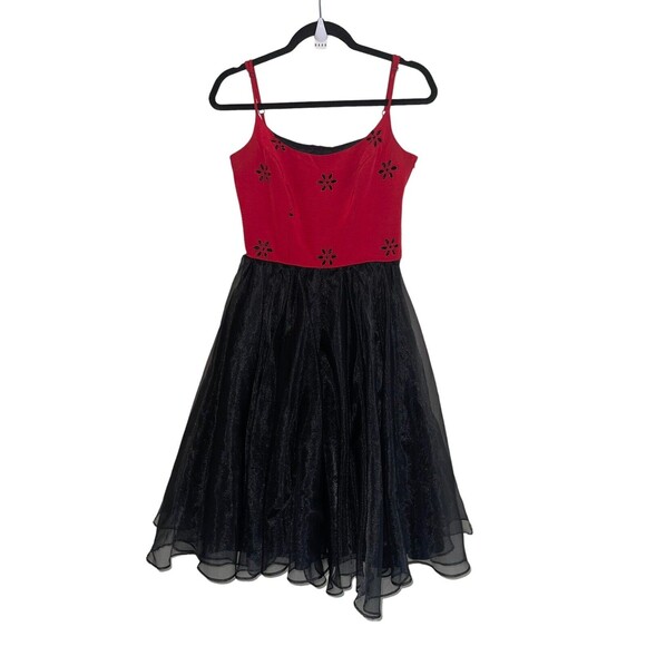 Betsy Johnson Evening Dress Size S Red Embroidered Top Black Puffy Chiffon Skirt - Picture 12 of 13